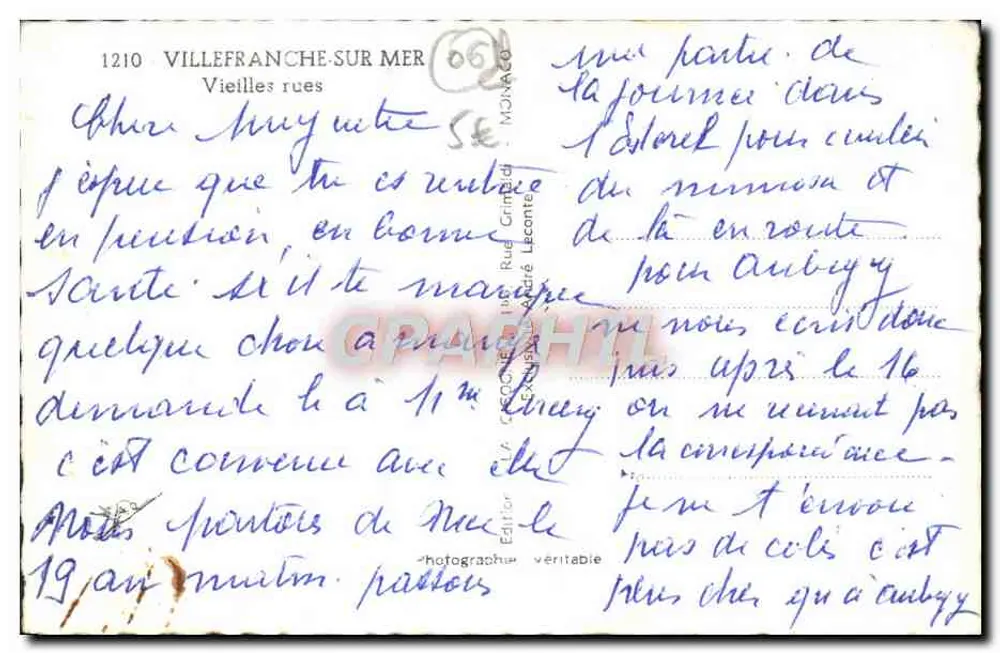 Alte Straßen — Villefranche-sur-Mer — Verleger L'A Cigogne - Rückseite