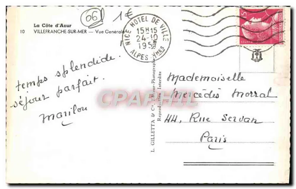 Villefranche-sur-Mer — Vista Geral — L. Gilletta & Cie - Verso