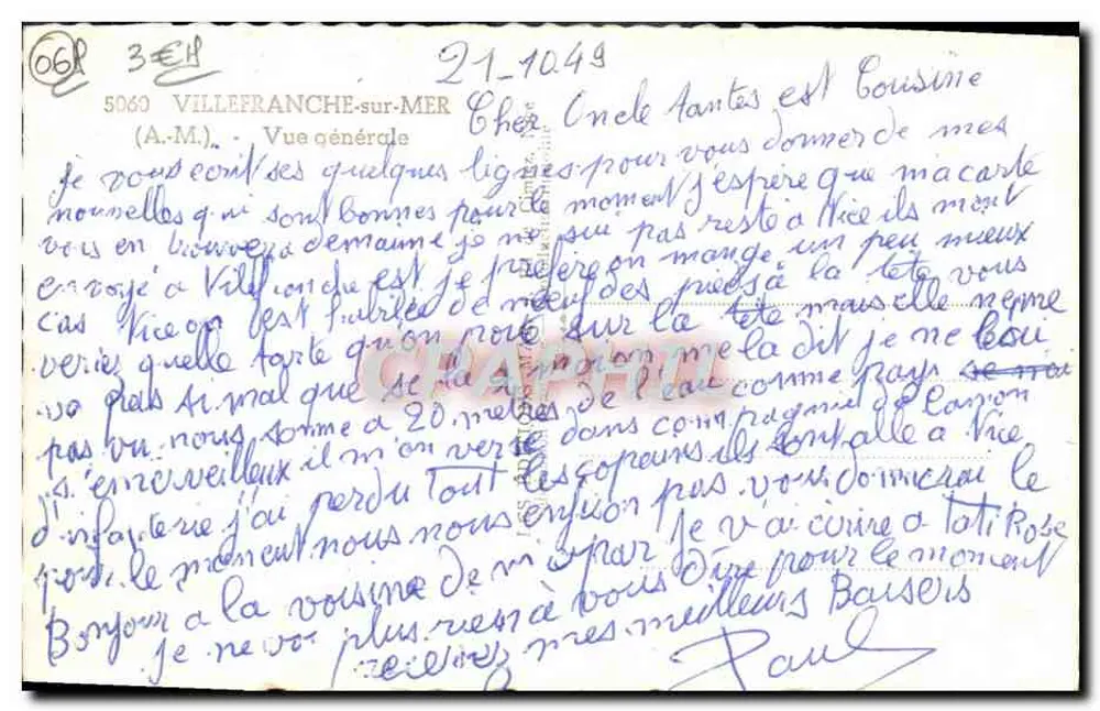 Villefranche-sur-Mer — vista geral — editor desconhecido, número de série 068 - Verso