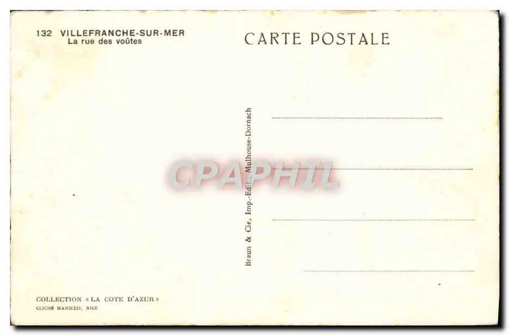 Villefranche-sur-Mer — La rue des voutes — Braun & Cie, Imp. Dornach - Rückseite