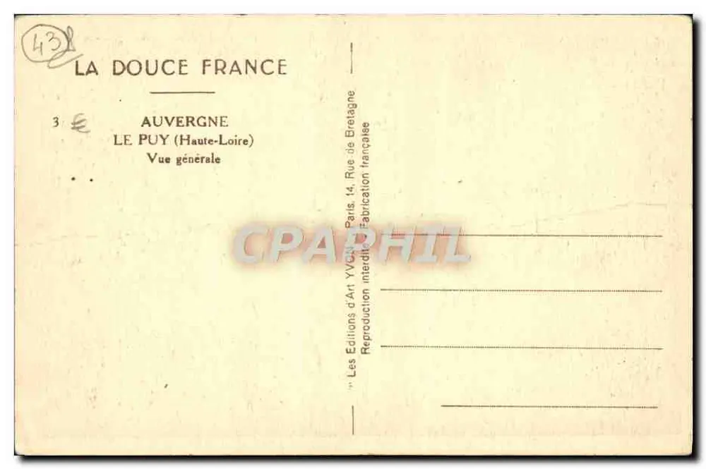 Le Puy (Haute-Loire) — Vista geral — Les Éditions d'Art Yvcken, Paris - Verso