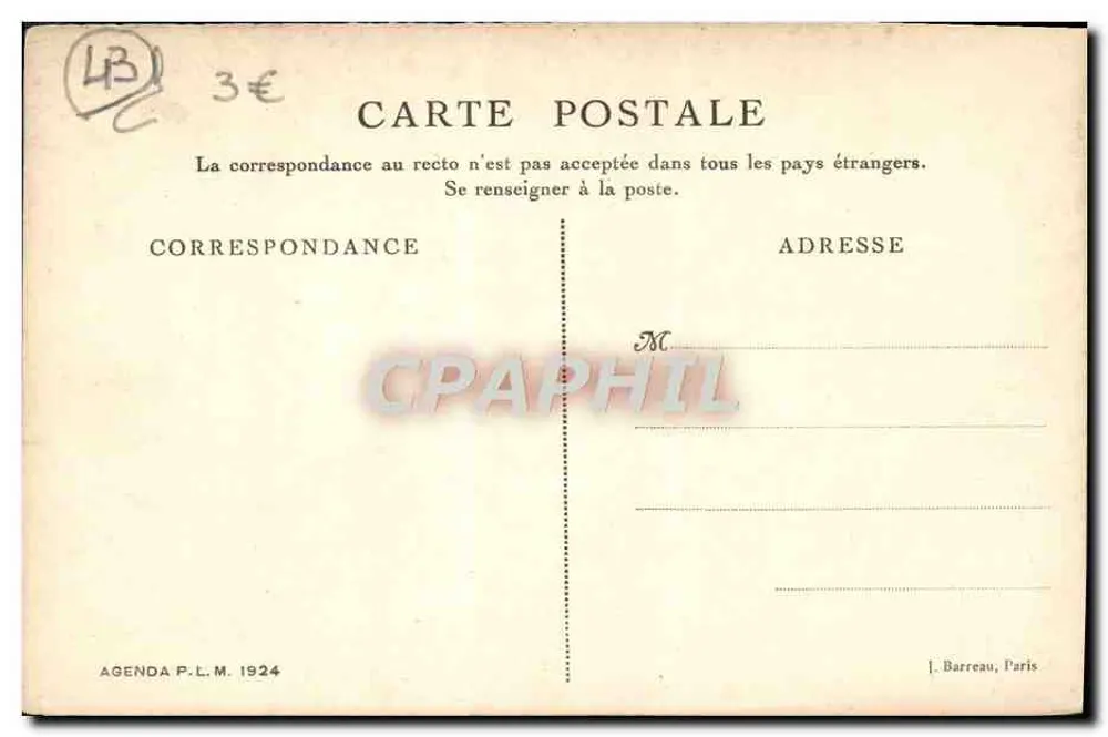 Velay - Le Puy. Ogólny widok — Agenda P.L.M. 1924, wydawca Cl. Vozella - Rewers