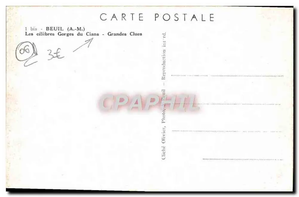Gorges du Cians — Grandes Clues — Cliché Olivier, Beuil - Rückseite