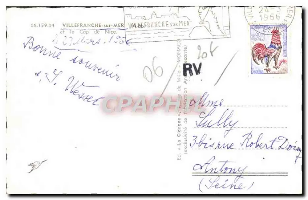 A Cegonha — Vista do Cabo de Nice — Ed. «A Cegonha», Villefranche-sur-Mer, n° 06.159.04 - Verso