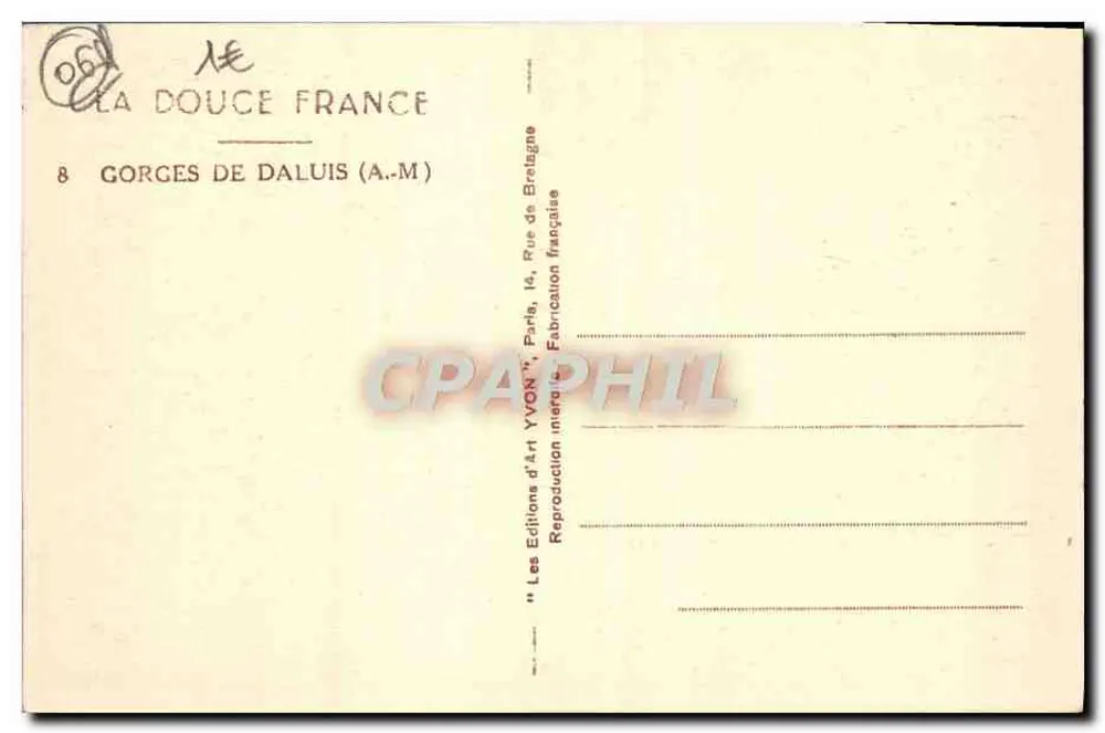 Gorges de Daluis — A.M. (Bretagne) — Les Editions d'Art YVON, Paris - Verso