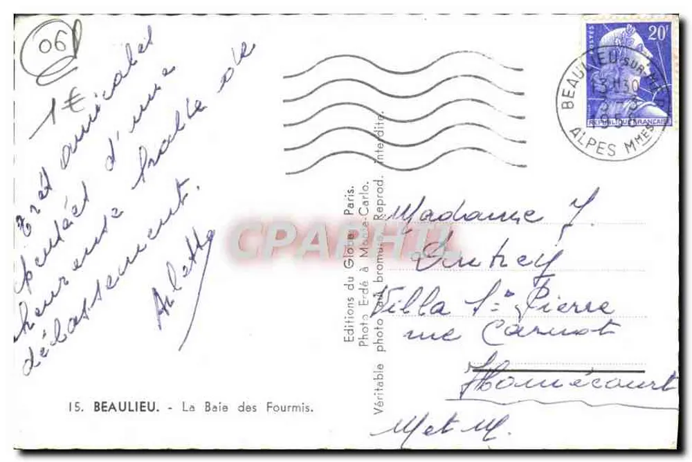 A Baía das Formigas — Beaulieu-sur-Mer — Éditions du Globe, Paris - Verso
