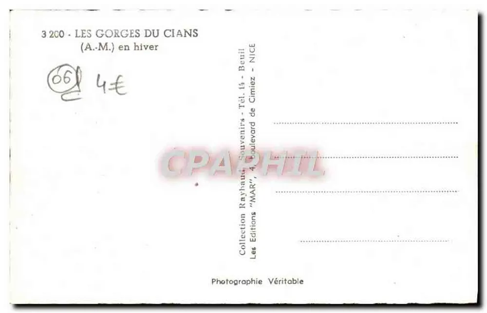 As Gorges do Cians — em inverno — Éditions 'MAR' n°3200 - Verso