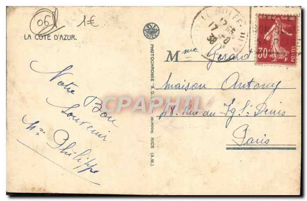 Golfe-Juan - O Porto — cartão postal photochrome n°6 — editado por Photochrome A.D.L.A. (Nice) - Verso