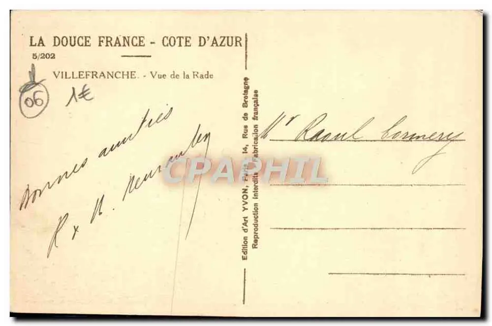 Villefranche - Vista da Baía — Edição de Arte YVON, n°5/202 - Verso
