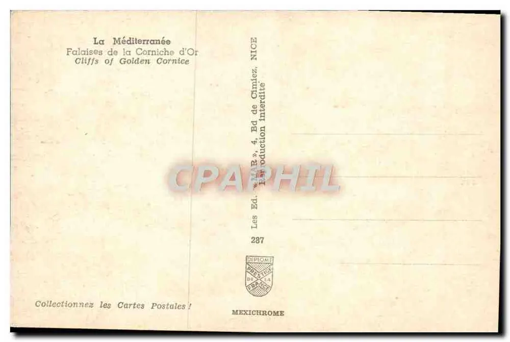 Falésias da Corniche d'Or — Nice — Edição Diplôme - Verso