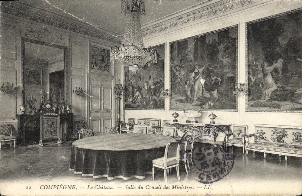 Compiègne — Das Schloss — Salle des Ministern — LL. — Gedruckt von L’Imprimerie Nouvelle Photographique, Paris - Vorderseite