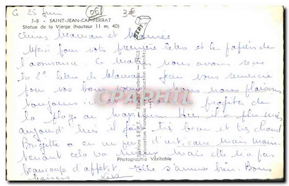 Saint-Jean-Cap-Ferrat — Estátua da Virgem (altura 11 m. 40) — Edições SEPT - Verso