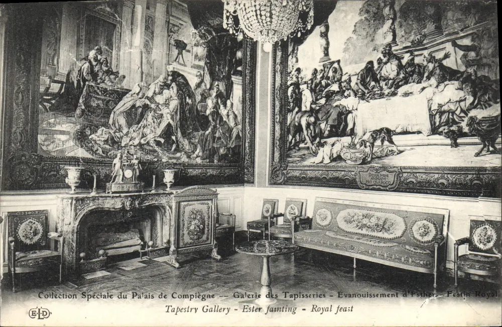 Tapisseriegalerie — Das Ohnmächtigwerden Esthers — Königlicher Bankett — Spezielle Sammlung des Schlosses Compiègne - Vorderseite