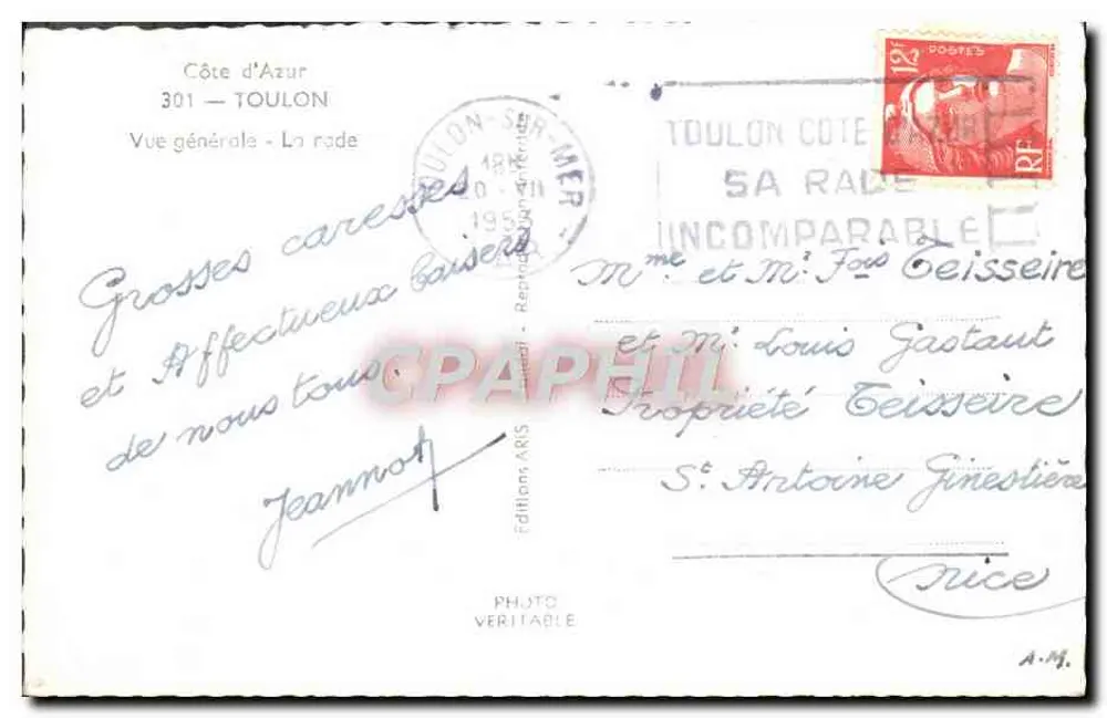 Toulon — Vista geral — A baía — Edições ARIS, n°301 - Verso