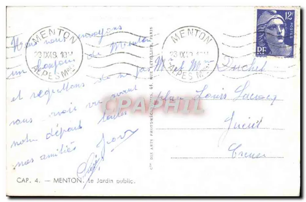 Jardim público — Menton — Cap - Verso