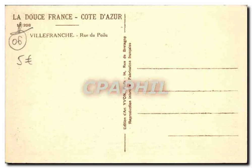 Villefranche-sur-Mer — Rue du Poilu — Edizione d'Arte Yvon - Verso