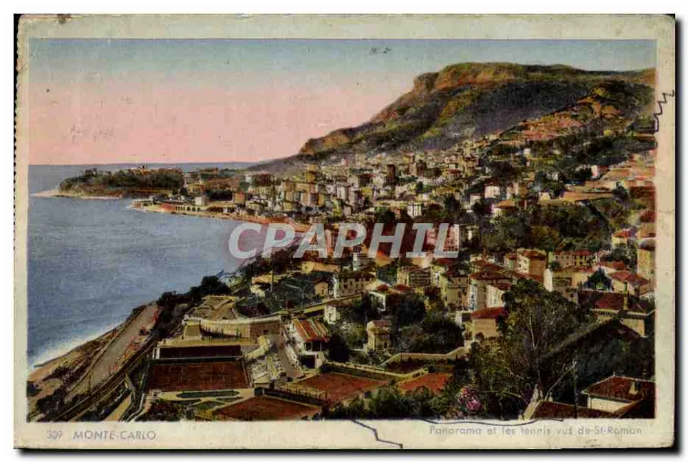 Monte-Carlo — Panorama und die Tennisplätze von St-Roman — Cie des Arts Photographiques - Vorderseite