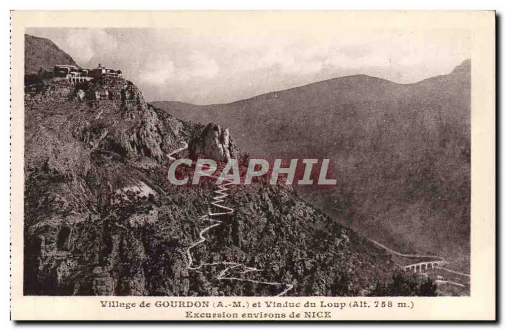 Dorf GOURDON (A.-M.) und Viaduc du Loup (Höhe 788 m.) — Ausflug in der Umgebung von NICE — J. GILLETTE, Nice - Vorderseite