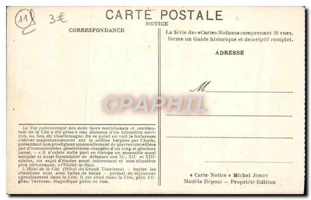 Carcassonne — Panoramablick von Südwesten — Michel Jordy - Rückseite