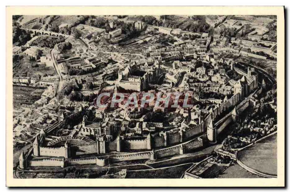 Cidade de Carcassonne — Vista aérea — Cliché C.A.F. - Frente