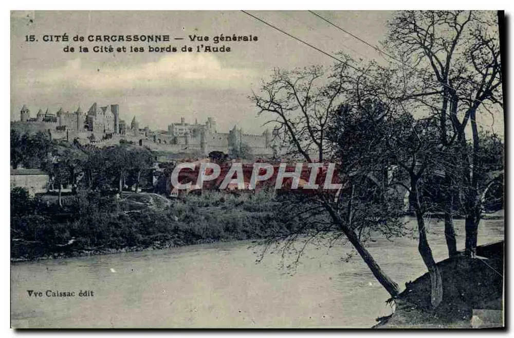 Stadt Carcassonne — Allgemeiner Blick auf die Stadt und die Ufer der Aude — Vve Caissac Verlag - Vorderseite