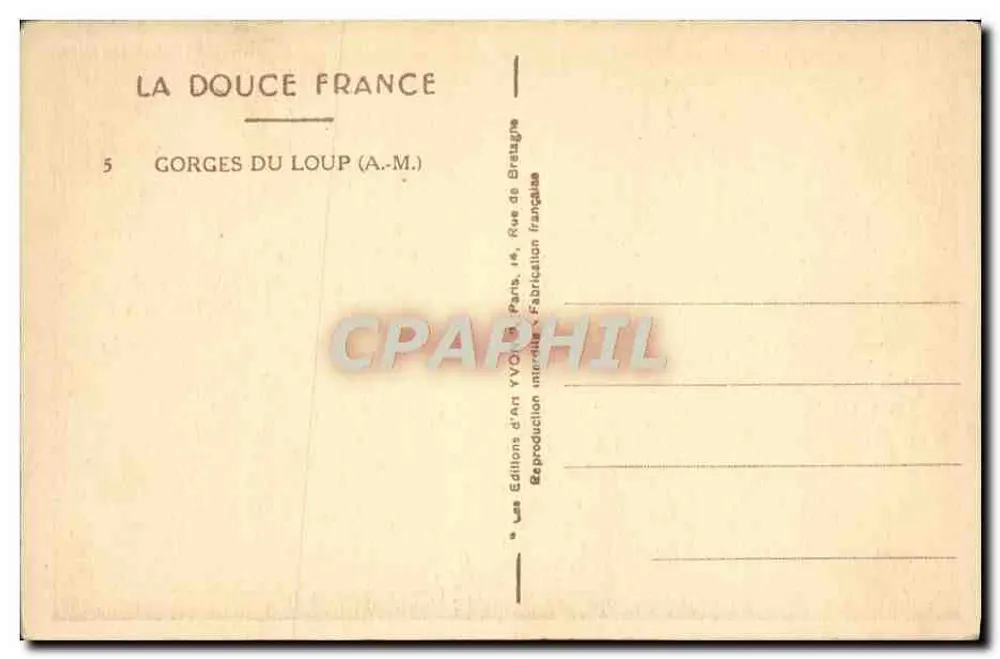 Gorges do Loup — Vista panorâmica de um edifício sobre rochedos — Éditions d'Art 'La Douce France' - Verso