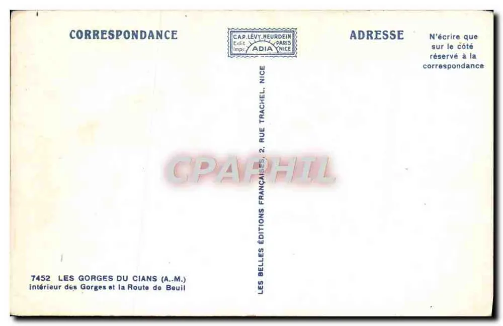 Die Gorges du Cians — Innenbereich der Schlucht und die Straße von Beuil — Éditions Adia, Nice - Rückseite