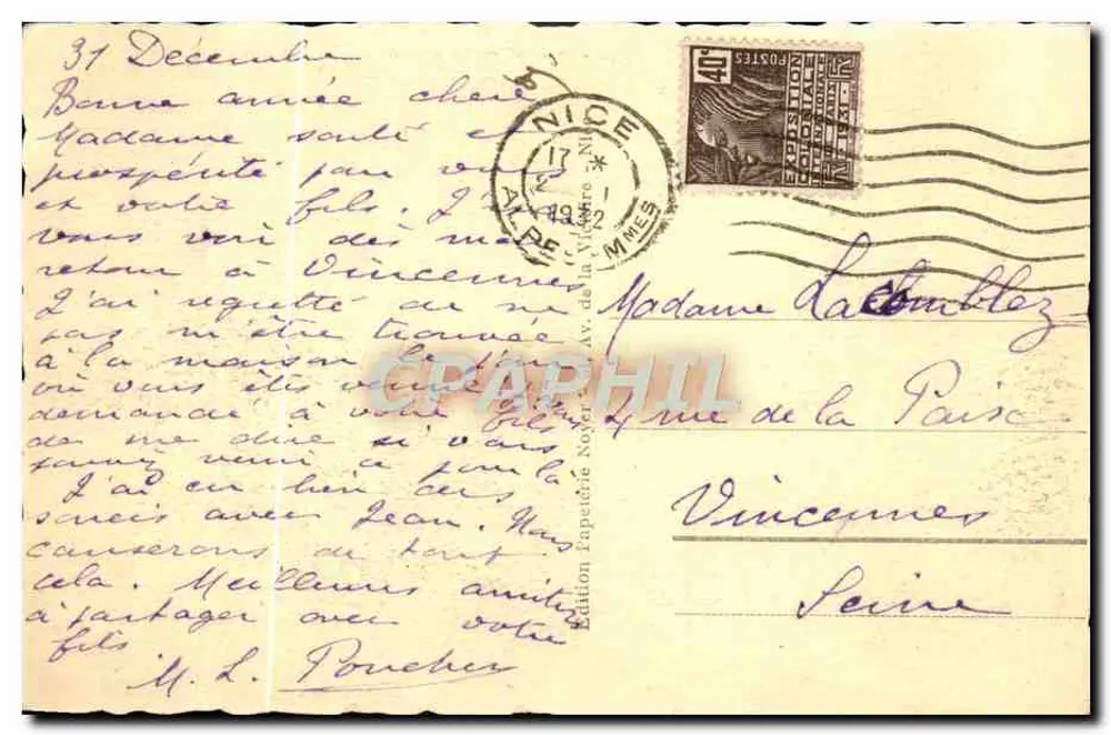 Nice - Das Palast der Jetty und die Gärten des Königs Albert I — Edition Epapetérie Noyers, n° 184 - Rückseite