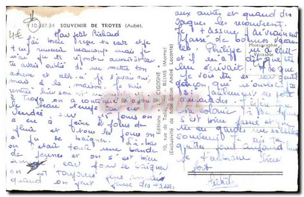Troyes — souvenirs — Éditions Cigogne - Verso