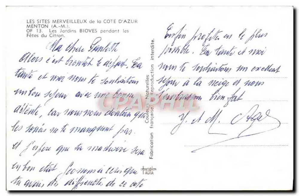 Menton — Gärten Bioves während der Zitronenfestspiele — Natürliche Farben, OF 13 - Rückseite