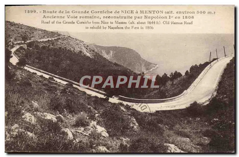 Route der Grande Corniche von Nice nach Menton — Alte römische Straße, neu errichtet von Napoleon I. im Jahr 1806 — Établissement de Photographie Giletta, Nice - Vorderseite