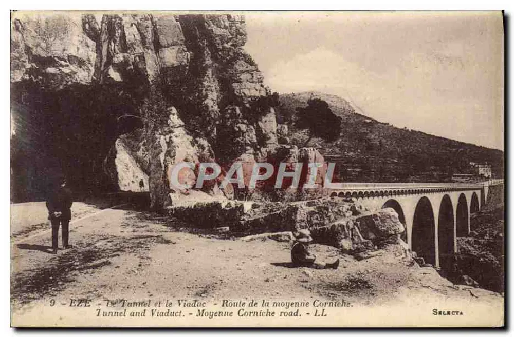 Eze - O Túnel e o Viaduto - Estrada da Corniche Média - Selecta - Frente