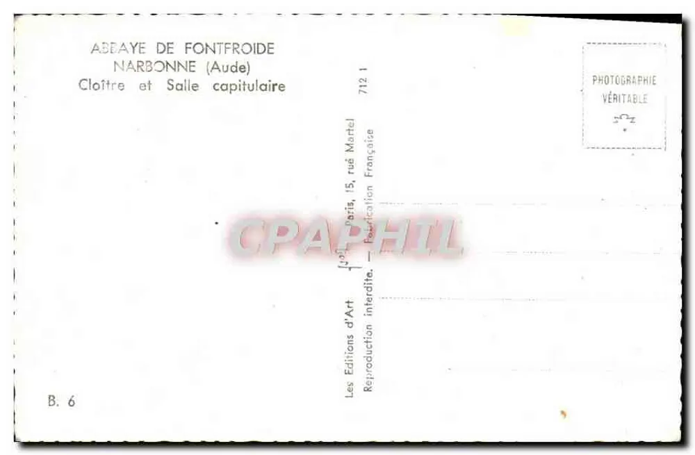 Abadia de Fontfroide — Claustro e Sala Capitular — Éditions d'Art, Paris - Verso