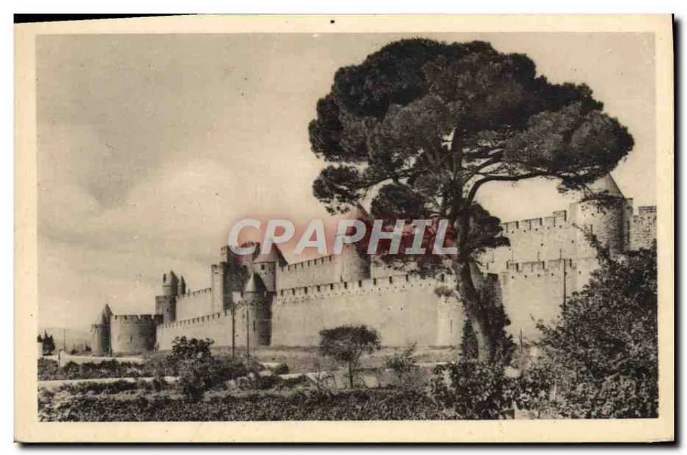 Cidade de Carcassonne — Frente Sul — Serviço Comercial de Monumentos Históricos, Grande Palácio, Av. Alexandre-III, Paris - Frente