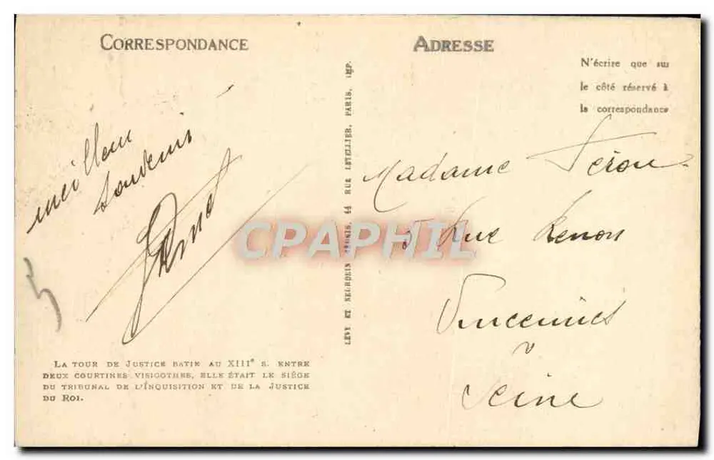 Carcassonne — Ansicht der Justizturm — ND. — Verlag ND, n° 139 - Rückseite