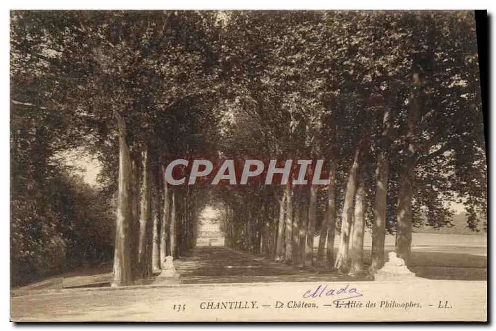 Chantilly — Das Schloss — Allée des Philosophes — LL. — Verleger: Ellada - Vorderseite