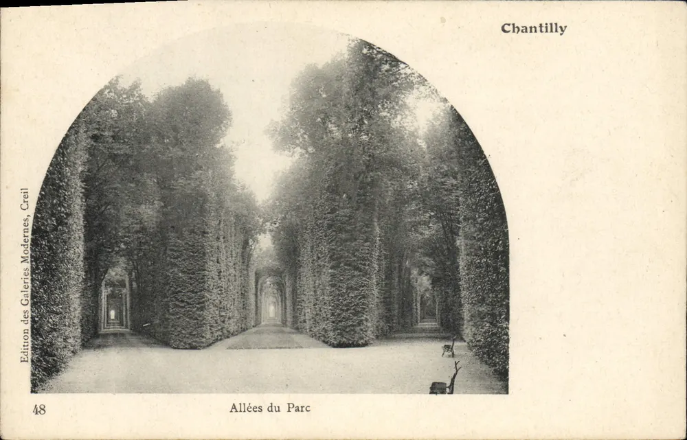 Chantilly — Allées do Parque — Edição das Galerias Modernas, Creil, n°48 - Frente