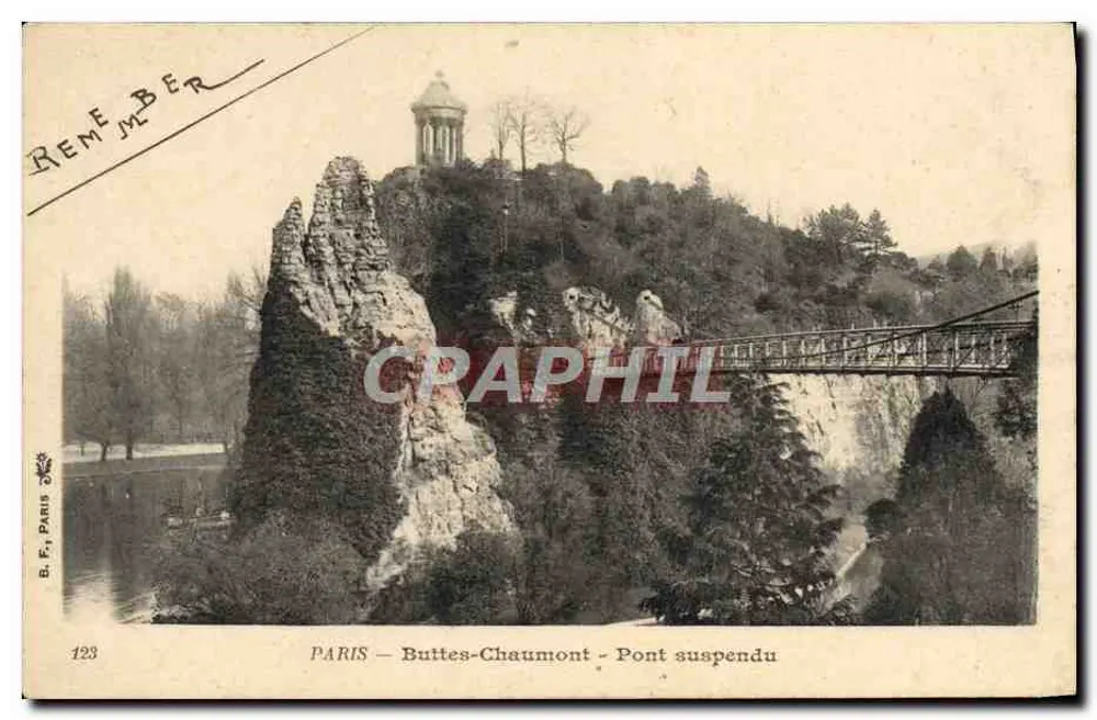 Paris — Buttes-Chaumont — Pont suspendu — B. F., Paris, n° 123 - Frente