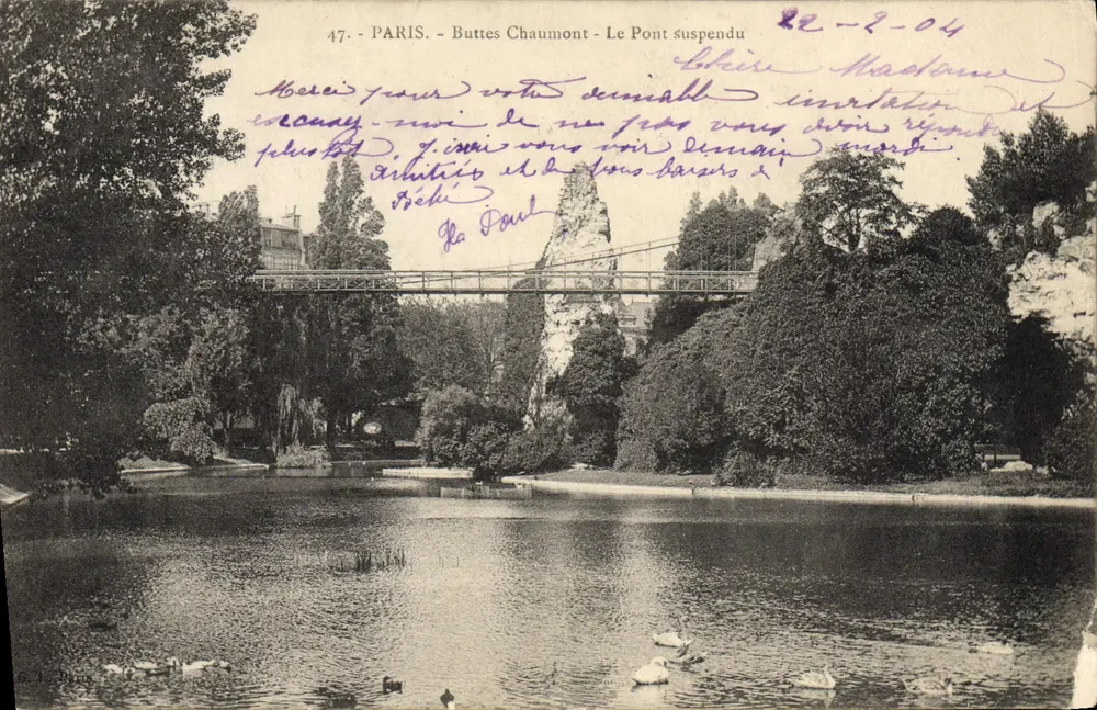 Paris - Buttes Chaumont - Le Pont suspendu — éditeur imprimeur non visible, n° 47 - Vorderseite