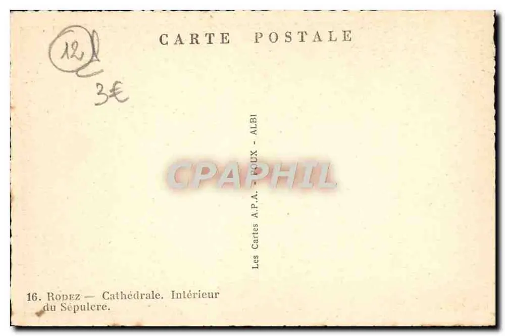Rodez — Catedral. Interior do Sepulcro — Les Cartes A.P.A. - ROUX - Verso