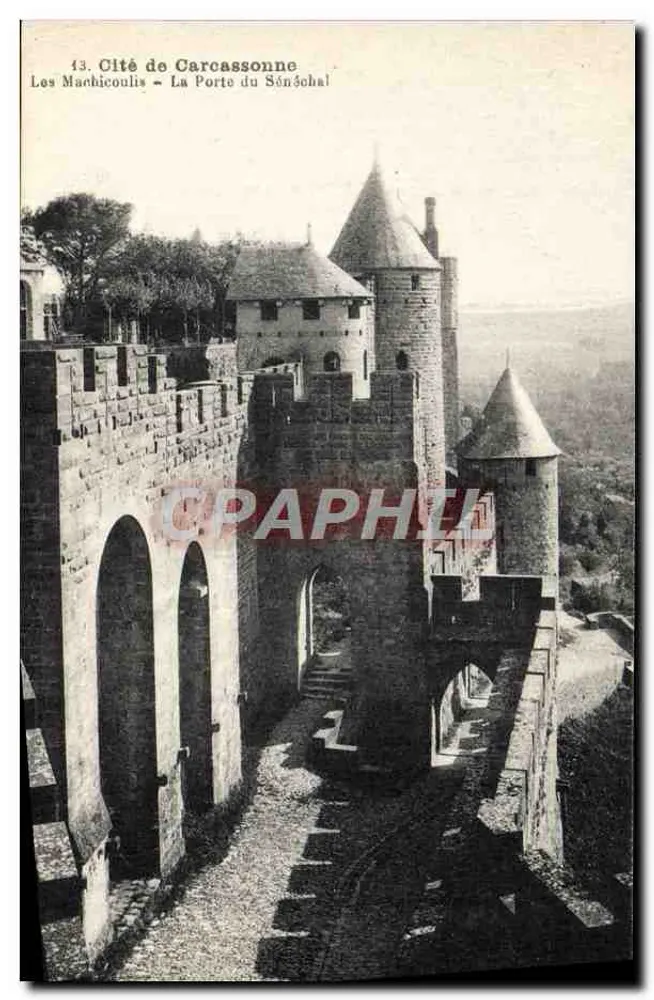Cité de Carcassonne — Les Machicoulis - La Porte du Sónçha! — Impr. Petit A. Toulouse - Vorderseite