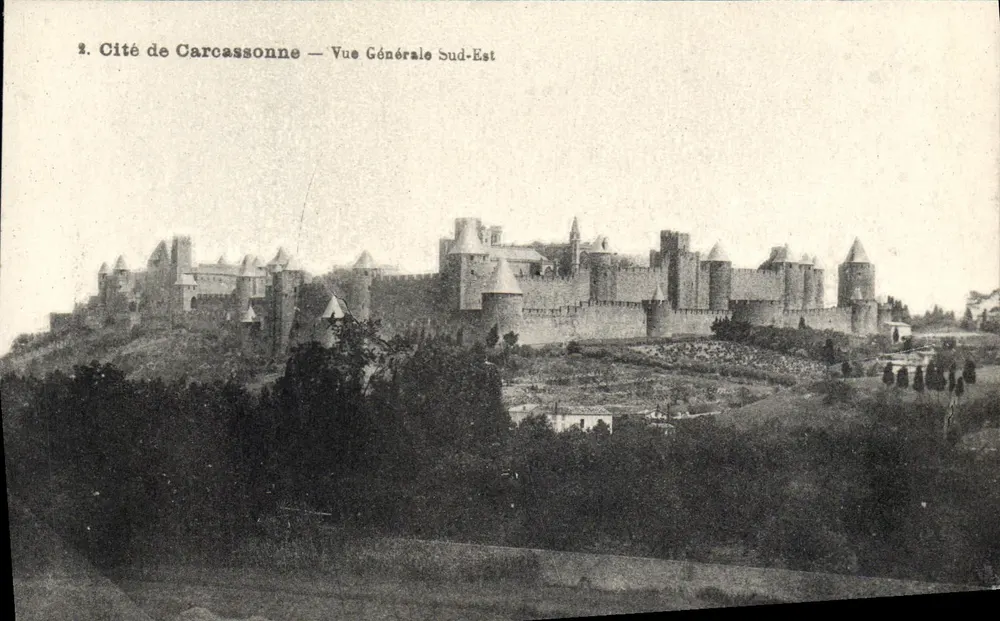 Cité de Carcassonne — Vista Geral Sudeste — Impr. Phot. A. Thibaut, Toulouse - Frente
