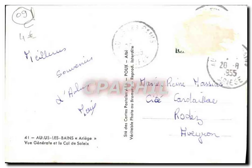 Aulus-les-Bains — Allgemeiner Blick und der Saleix-Pass — Sté des Cartes Postales APA — n°41 - Rückseite
