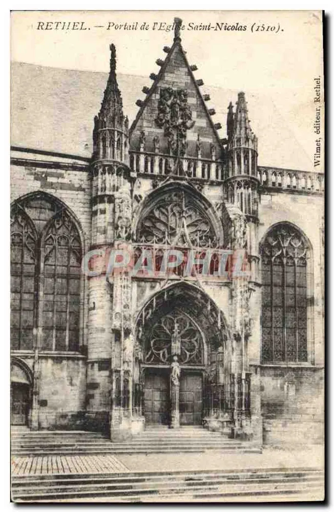 Rethel — Ansicht des Portals der Kirche Saint-Nicolas (1510) — Wilmet, Verlag, Rethel - Vorderseite