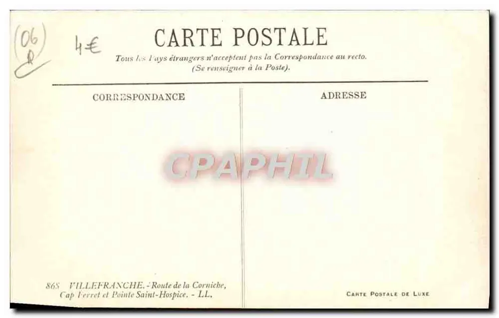 Villefranche-sur-Mer — vista aérea do Cap Ferret e Ponta Saint-Hospice — Carta Postal de Luxo - Verso