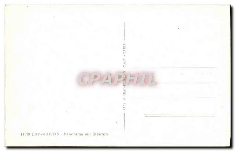 Cap-Martin — Panorama sobre Menton — editor C.A.P. - Paris, n° 41519 - Verso