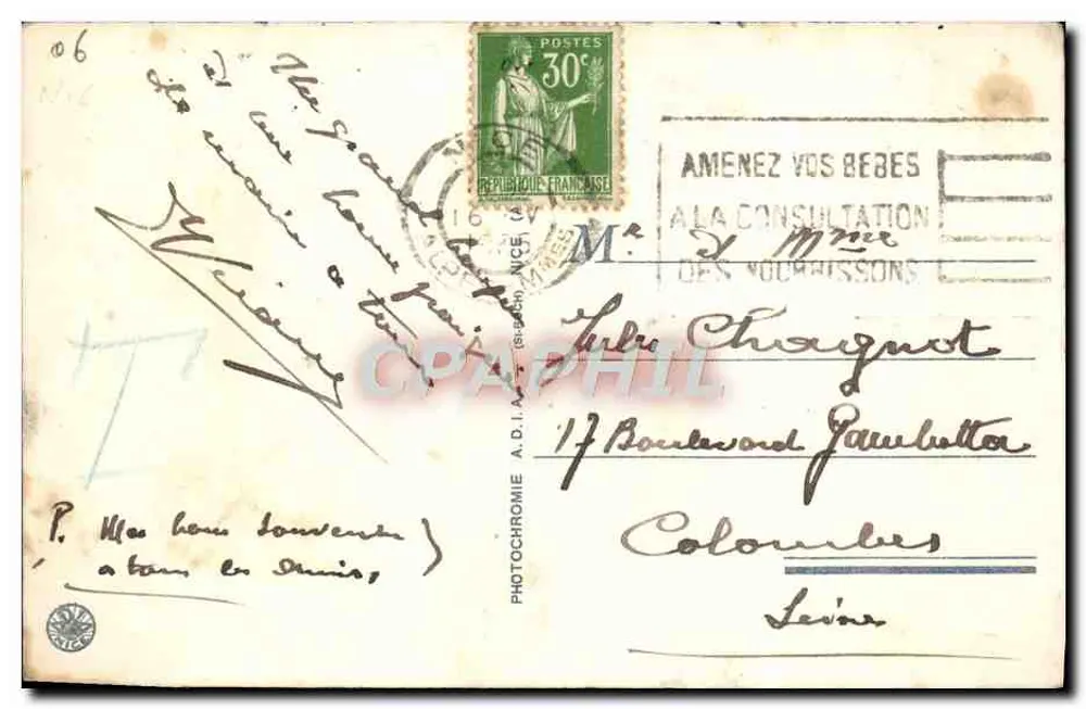 Route de Nice à Monaco, l'Isolette et le Cap-Roux — La Côte-d'Azur, n°3903, éditeur Photochrome A.D.I.A. - Rückseite