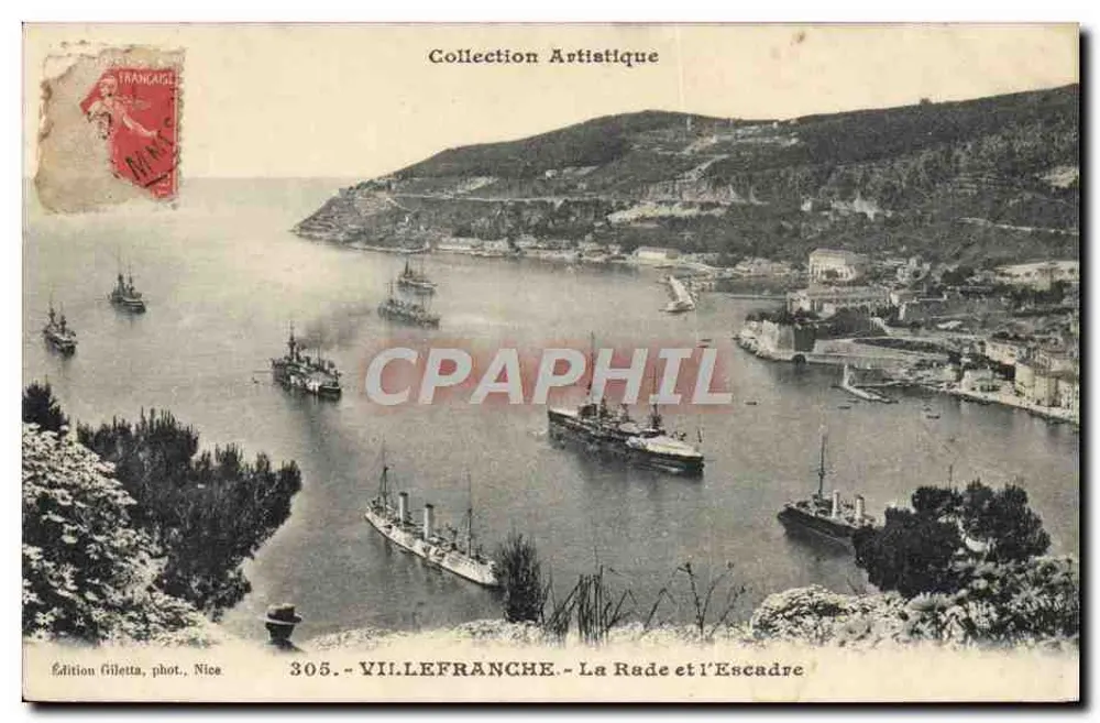 Villefranche — Die Bucht und die Flotte — Künstlerische Sammlung, Gilletta-Ausgabe, Foto. Nice, Nr. 305 - Vorderseite
