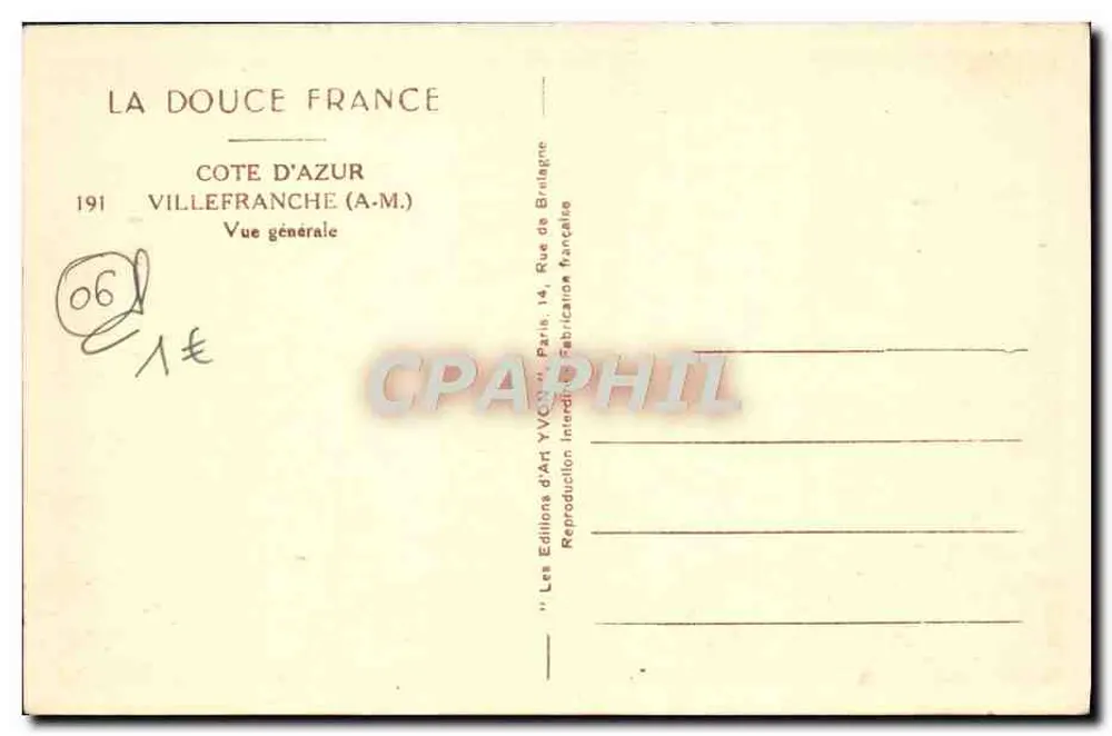 Villefranche-sur-Mer — vista geral — Les Éditions d'Art Yvon, Paris - Verso