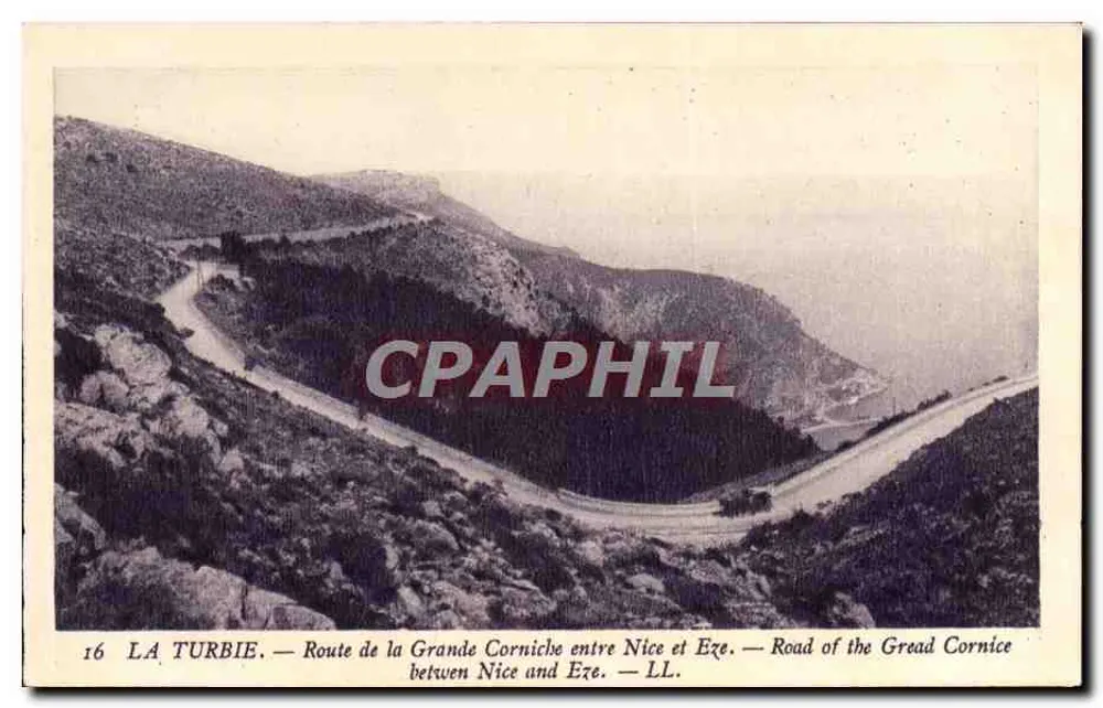 La Turbie — Route der Grande Corniche zwischen Nice und Eze — Verlag: Éd. Louis Camilleri, Paris - Vorderseite